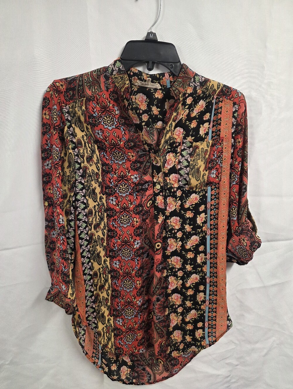 Wishful Park Red Multi Floral Patchwork Button-Down Top